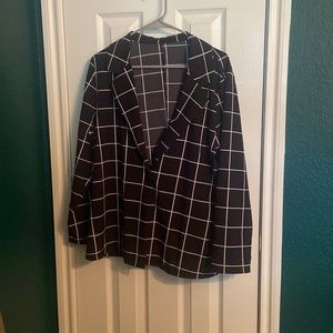 Black and white grid graphic blazer.